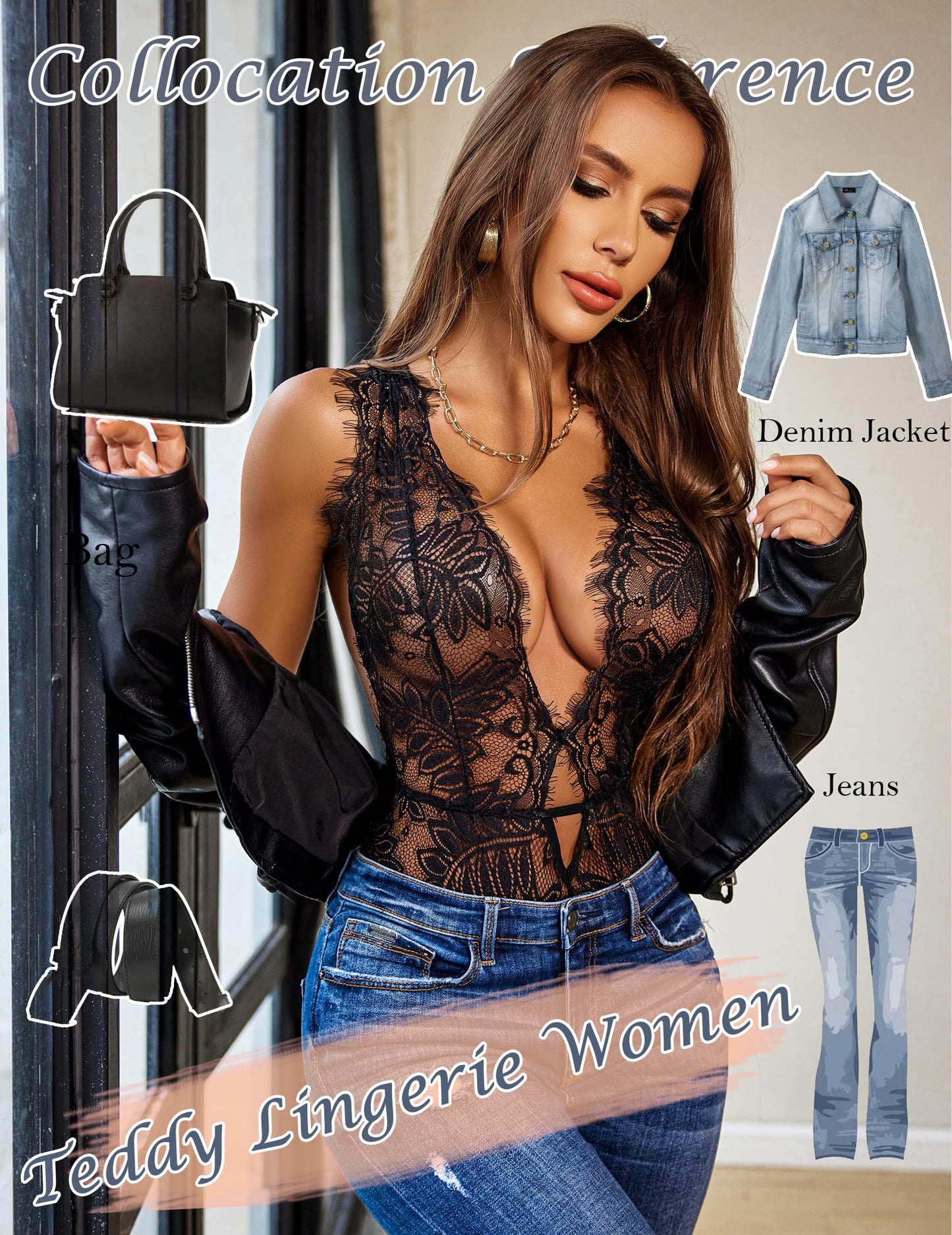 COLLYN Floral Lace Deep V Bodysuit