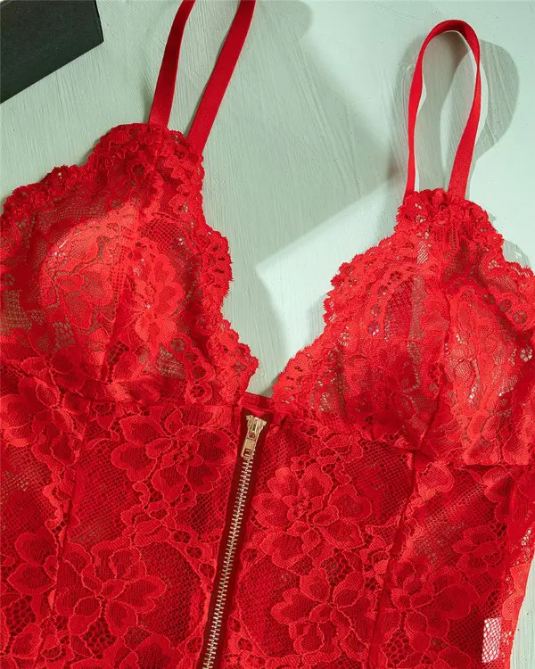 ZIPPER Lace Floral Bodysuit