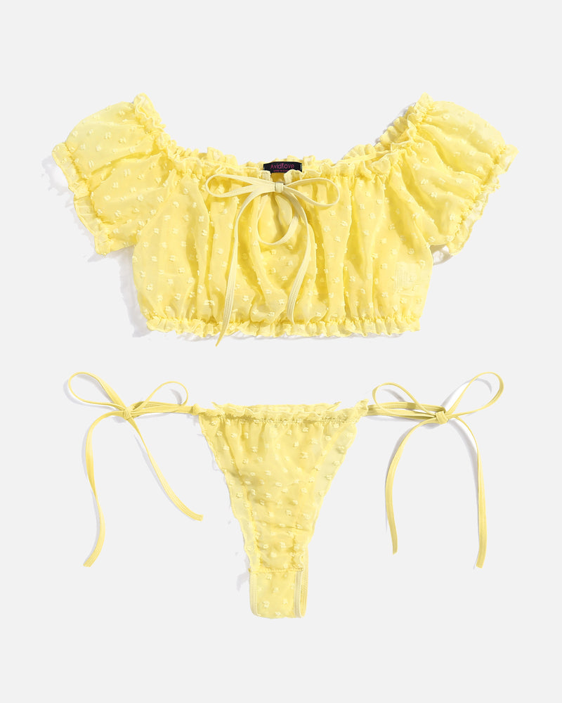 PRAIRYNA Floral Mesh Ruffle Lingerie Set