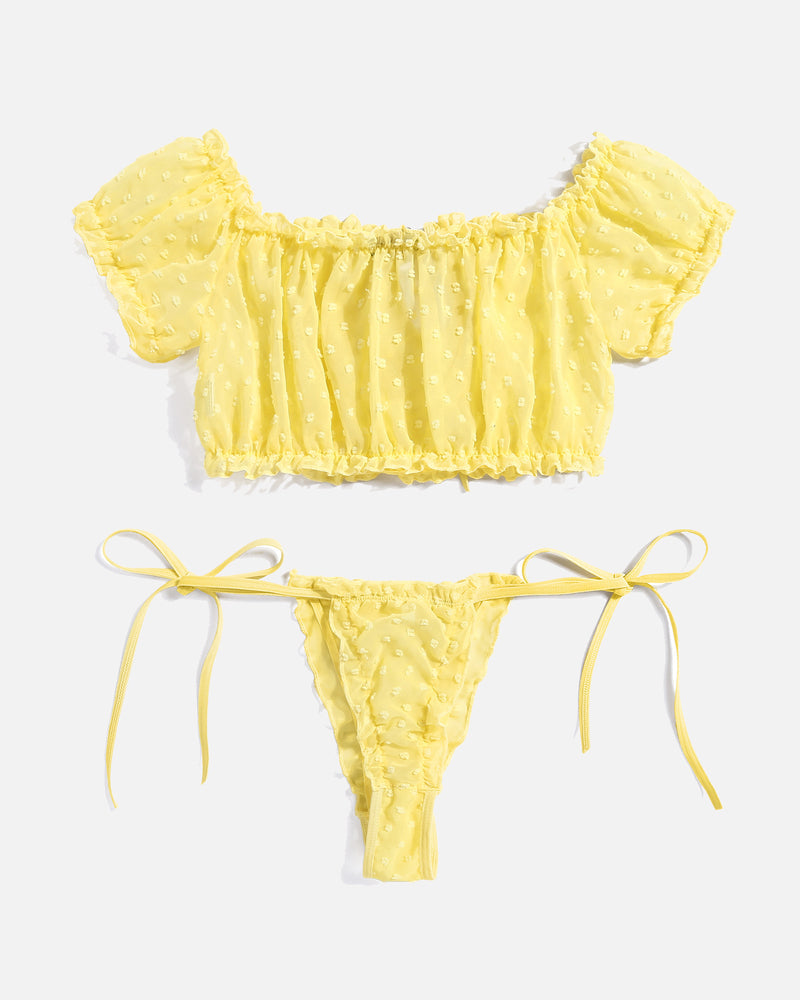 PRAIRYNA Floral Mesh Ruffle Lingerie Set
