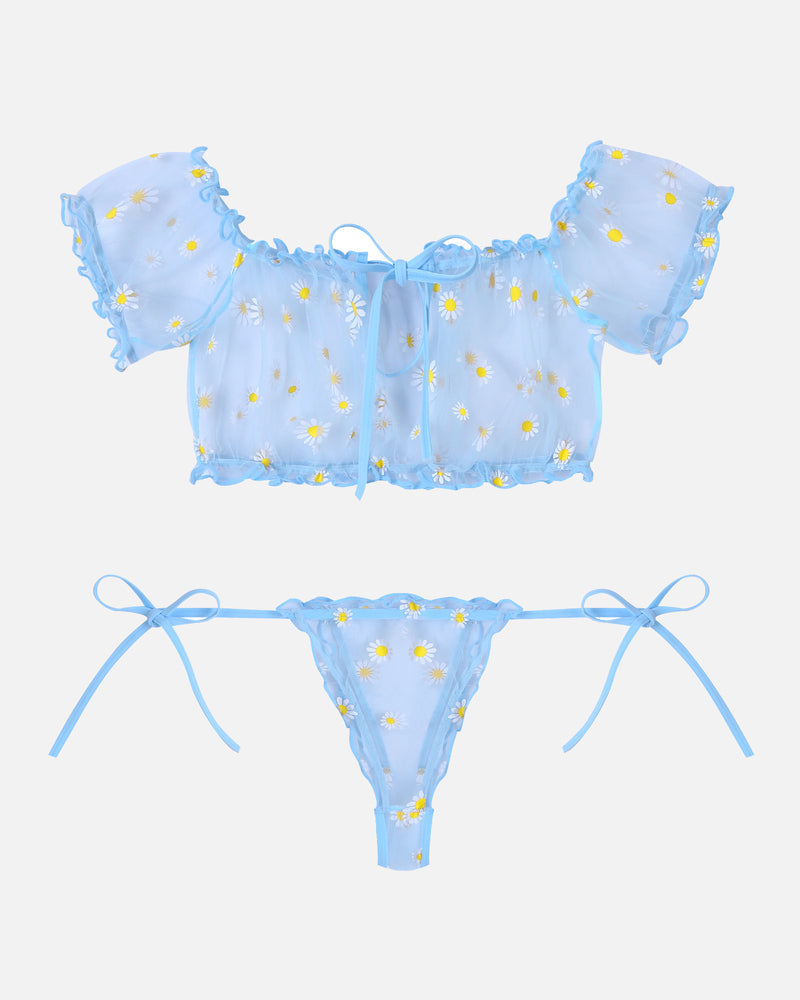 PRAIRYNA Floral Mesh Ruffle Lingerie Set