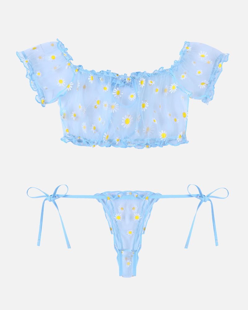PRAIRYNA Floral Mesh Ruffle Lingerie Set
