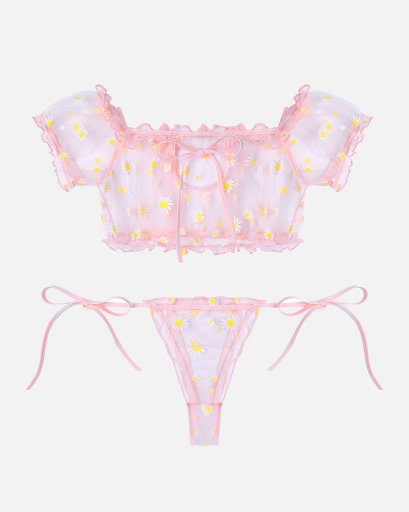 PRAIRYNA Floral Mesh Ruffle Lingerie Set
