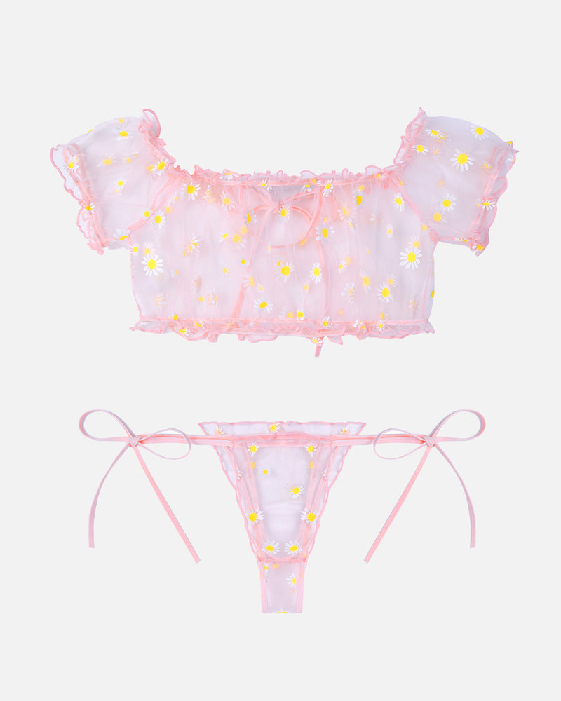 PRAIRYNA Floral Mesh Ruffle Lingerie Set