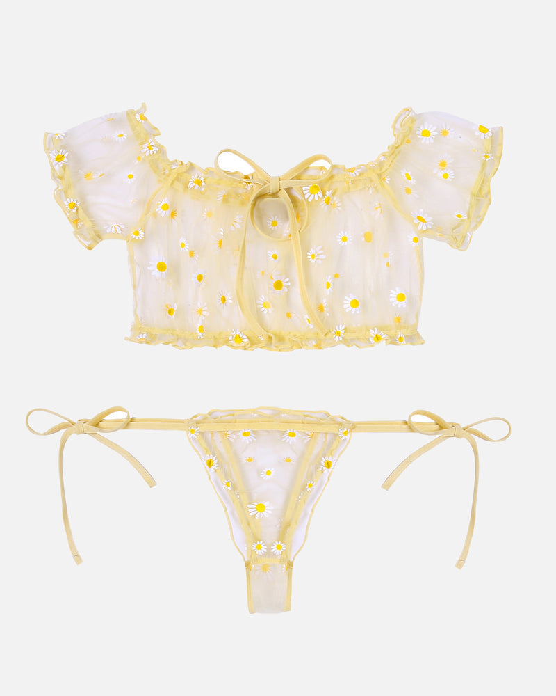PRAIRYNA Floral Mesh Ruffle Lingerie Set
