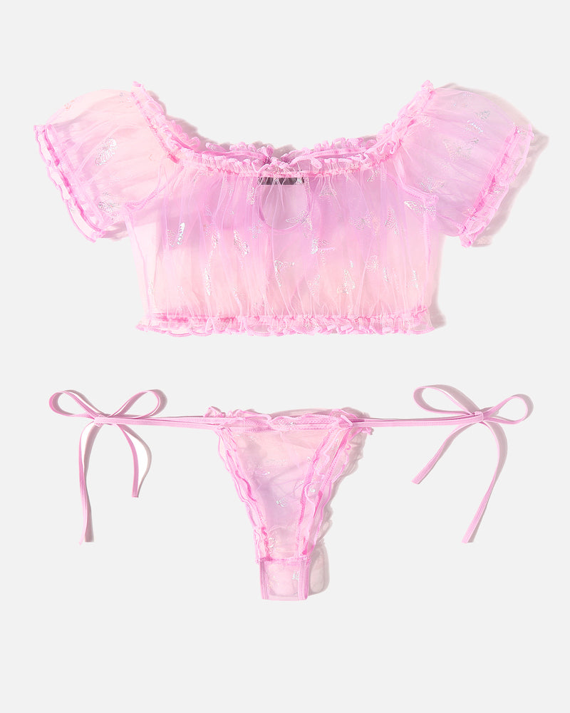 PRAIRYNA Floral Mesh Ruffle Lingerie Set