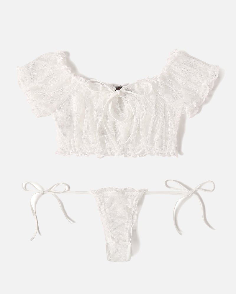 PRAIRYNA Floral Mesh Ruffle Lingerie Set