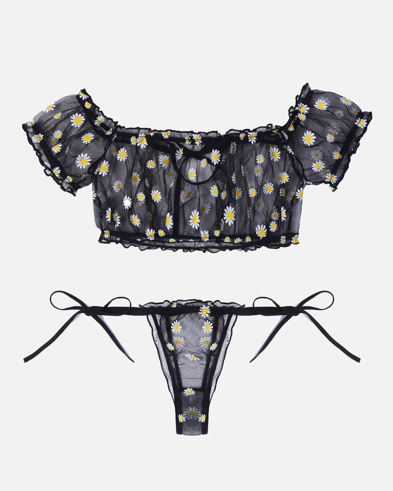 PRAIRYNA Floral Mesh Ruffle Lingerie Set