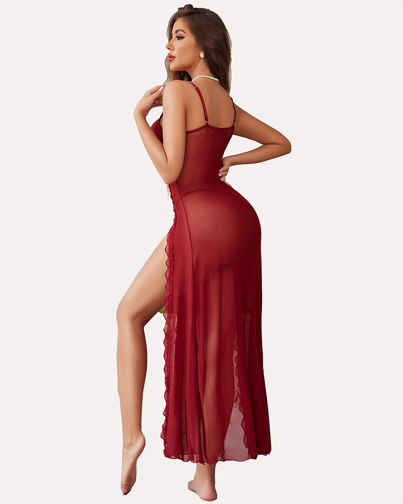 ARDELUNE Lace Mesh Side Split Nightgown