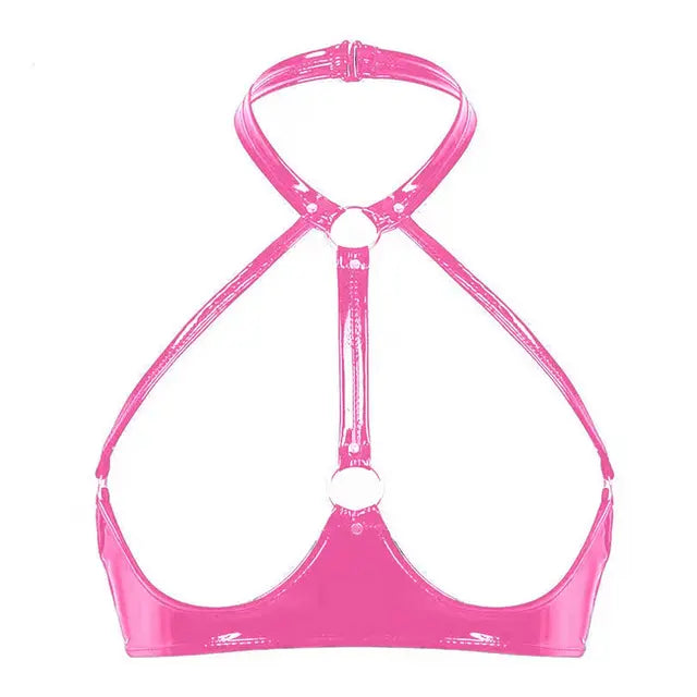 Glossy Open Cup Leather Top HEMSMTH421