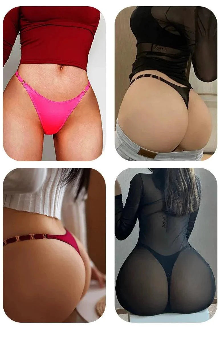 Luxury Metal Buckle: Low Rise Sexy Thong Panties