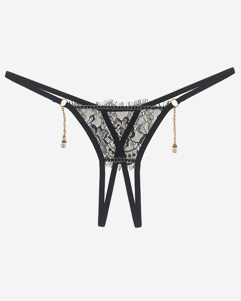 RAVESSIA Crotchless Pearl Pendant Thong