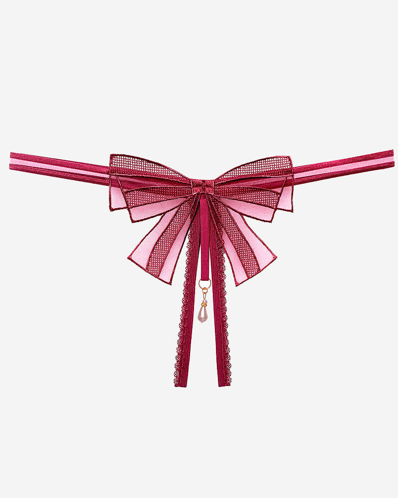 AVERLYN Bowknot Crotchless Beaded Thong
