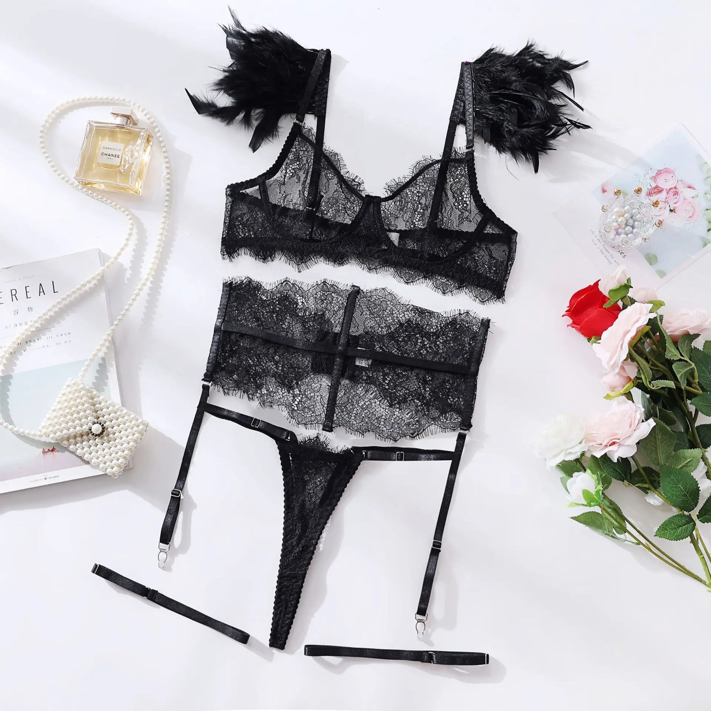 FancyStar™ Fur Shoulder Lingerie Set