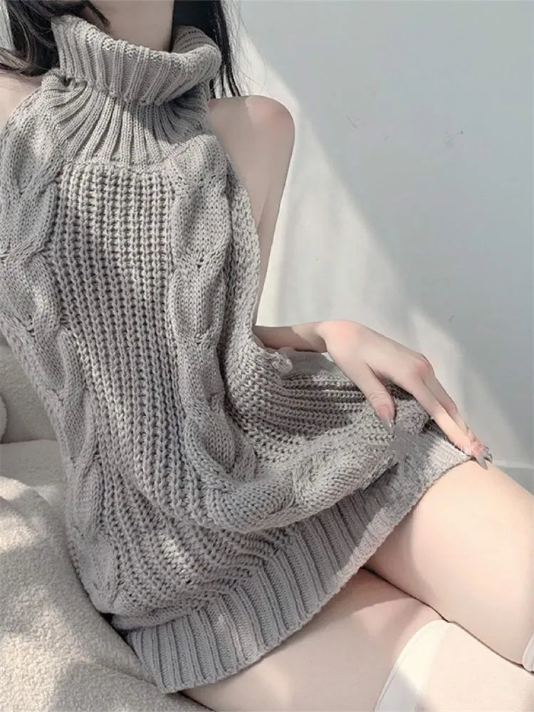 FancyStar™ Hollow Back Turtleneck Sweater Dress HEMSPTT136