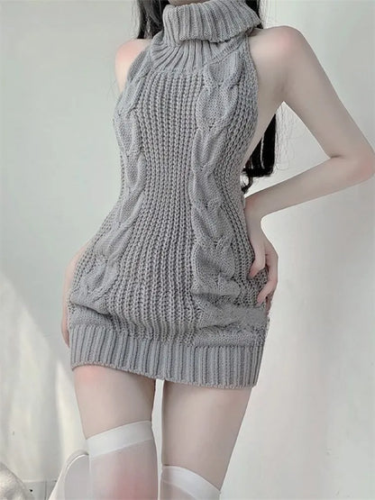 FancyStar™ Hollow Back Turtleneck Sweater Dress HEMSPTT136