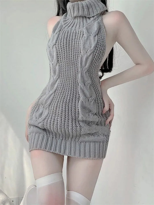 FancyStar™ Hollow Back Turtleneck Sweater Dress HEMSPTT136