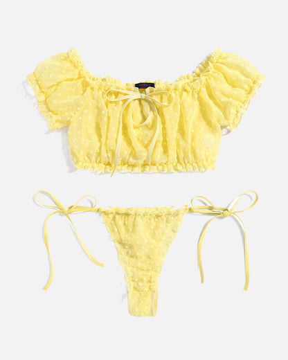 PRAIRYNA Floral Mesh Ruffle Lingerie Set