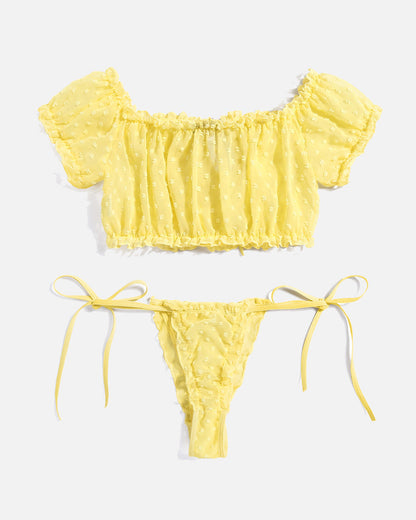 PRAIRYNA Floral Mesh Ruffle Lingerie Set