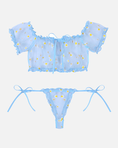 PRAIRYNA Floral Mesh Ruffle Lingerie Set