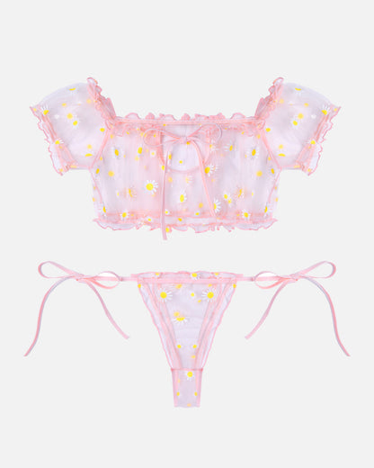 PRAIRYNA Floral Mesh Ruffle Lingerie Set