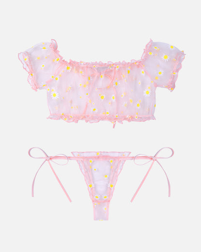PRAIRYNA Floral Mesh Ruffle Lingerie Set