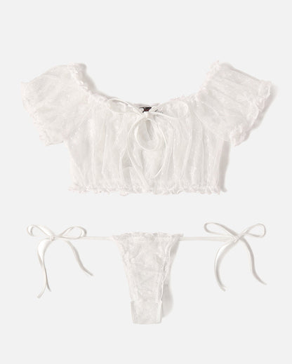 PRAIRYNA Floral Mesh Ruffle Lingerie Set
