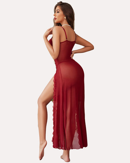 ARDELUNE Lace Mesh Side Split Nightgown