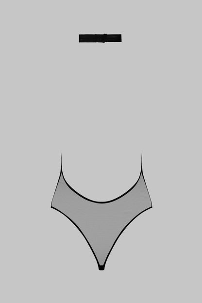 Black V-neck Thong Bodysuit