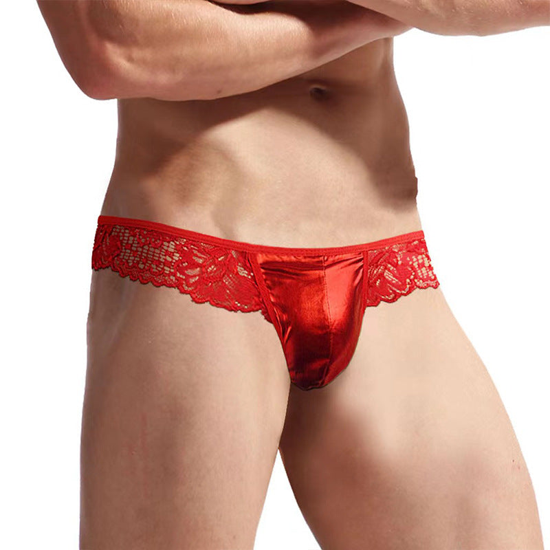 Men's underwear sexy mid-waist briefs Faux leather lace string back thong T-pants - Baby Boxx Lingerie