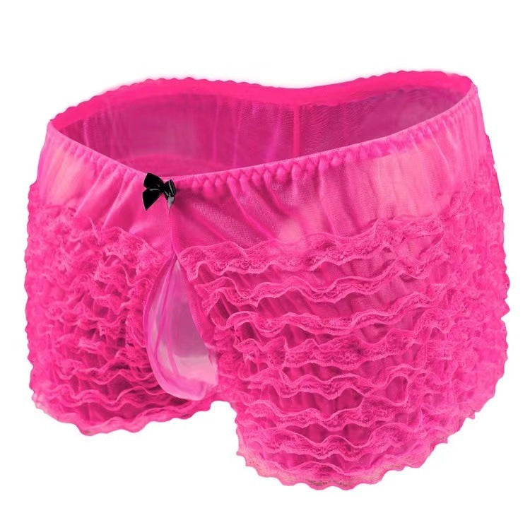 Men's high-waist sexy underwear mesh lace boxer briefs frills pants bow sexy transvestite style - Baby Boxx Lingerie