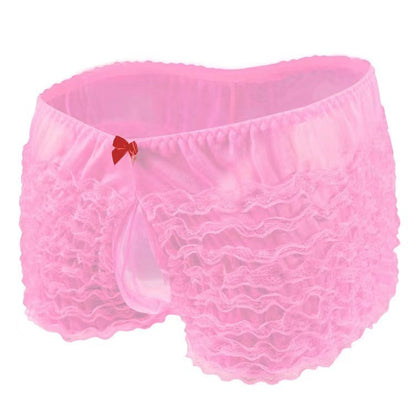 Men's high-waist sexy underwear mesh lace boxer briefs frills pants bow sexy transvestite style - Baby Boxx Lingerie