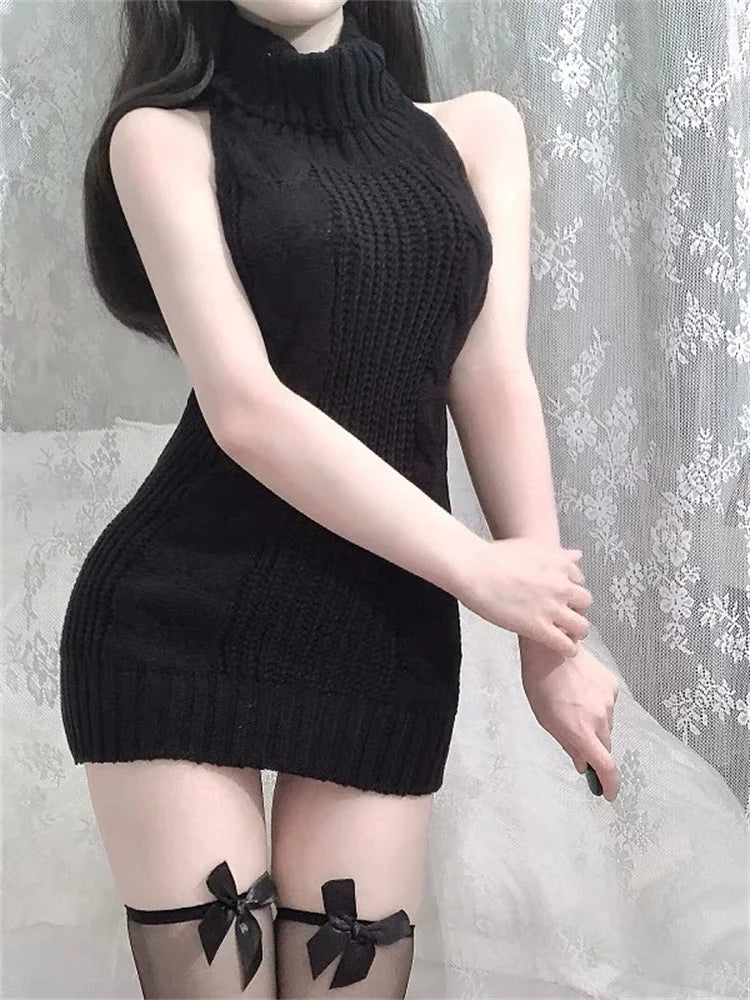 FancyStar™ Hollow Back Turtleneck Sweater Dress HEMSPTT136